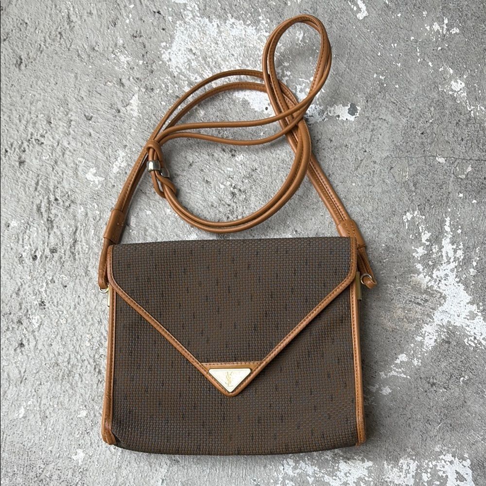 SaintβLaurent leather in canvas shoulderβbag